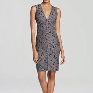 Alice + Olivia Brocade Lace Sheath Dress Gray/Black Size 6 Cocktail Wedding